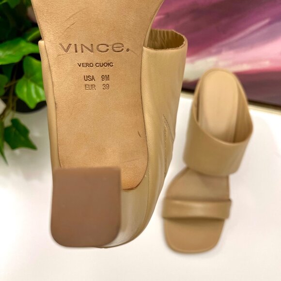 New Vince Quinn Block Heel Slide Sandals in Cappuccino Size 9 - Picture 11 of 16